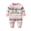 Baby Girl Pink Striped Pattern Embroidered Design Knitted Jumpsuit - 59 (0-3M) - Pink