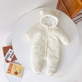 Baby Solid Color Thermal Cartoon Bear Shape Design Thickened Romper - 73 (6-9M) - White