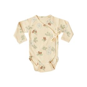 Baby Boy And Girl Flower Pattern Side Belted Design Soft Cotton Onesies - 73 (6-9M) - Apricot