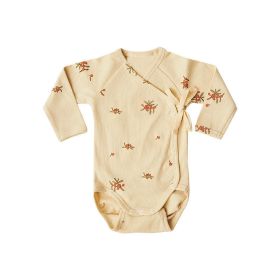 Baby Boy And Girl Flower Pattern Side Belted Design Soft Cotton Onesies - 80 (9-12M) - Brown