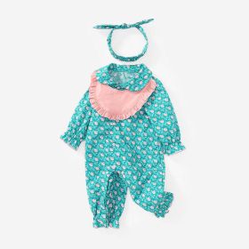 Baby Girl Cherry Print Pattern Detachable Bib Mouth Towel Cute Jumpsuit - 80 (9-12M) - Green