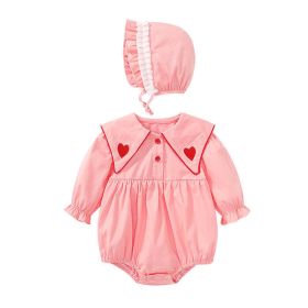 Baby Girl Solid Color Heart Embroidered Design Lapel Cute Bodysuit Onesies - 90 (12-24M) - Pink