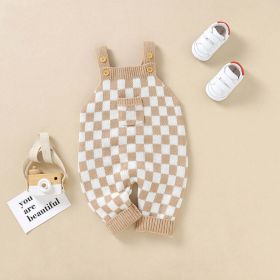 Baby Checkerboard Pattern Strap Design Knit Spring Autumn Rompers - 73 (6-9M) - Pink