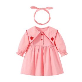 Baby Girl Solid Color A-Line Style Loose Lapel Long Sleeve Dress - 80 (9-12M) - Pink