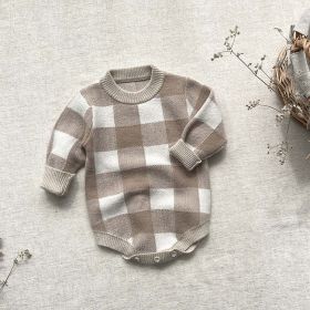 Baby Plaid Graphic Long Sleeve Crewneck Knit Thickened Onesies - 73 (6-9M) - Khaki