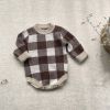 Baby Plaid Graphic Long Sleeve Crewneck Knit Thickened Onesies - 66 (3-6M) - Coffee