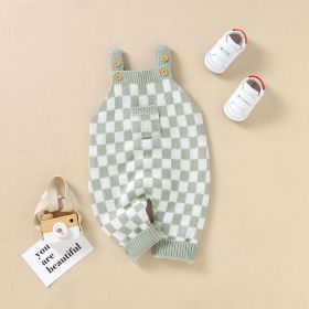 Baby Checkerboard Pattern Strap Design Knit Spring Autumn Rompers - 90 (12-24M) - Green