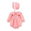 Baby Girl Solid Color Heart Embroidered Design Lapel Cute Bodysuit Onesies - 59 (0-3M) - Pink