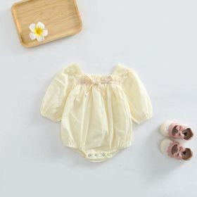 Baby Girl Ditsy Flower Pattern Or Solid Color Long Sleeve Bodysuit - 80 (9-12M) - Beige