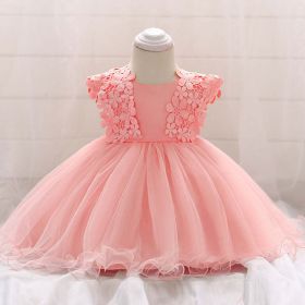 Baby Girl Floral Patched Graphic Mesh Tutu Dress Birthday Baptism Dress - 73 (6-9M) - Pink