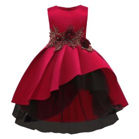 Baby Girl Flower Pattern Show Dress Birthday Party Formal Dress - 110 (3-5Y) - Red