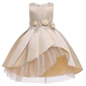 Baby Girl Flower Pattern Show Dress Birthday Party Formal Dress - 130 (7-8Y) - Beige