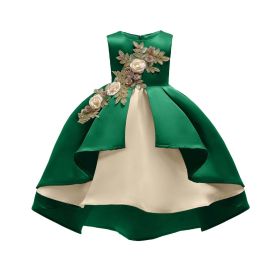 Baby Girl Flower Embroidered Pattern Vest Formal Dress Birthday Dress - 100 (2-3Y) - Green