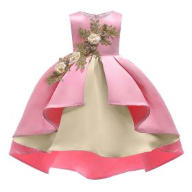 Baby Girl Flower Embroidered Pattern Vest Formal Dress Birthday Dress - 130 (7-8Y) - Pink