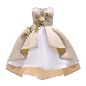 Baby Girl Flower Embroidered Pattern Vest Formal Dress Birthday Dress - 120 (5-7Y) - Beige