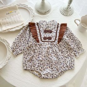 Baby Girl Floral Pattern Chinese Style Snap Buckle Design Bodysuit - 66 (3-6M) - Brown