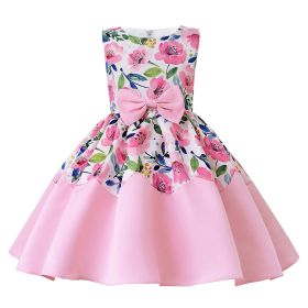 Baby Girl Flower Graphic Bow Patched Design Princess Screen Dress - 150 (10-12Y) - Pink