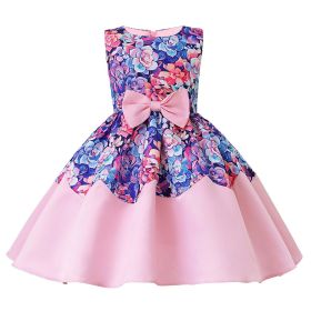 Baby Girl Flower Graphic Bow Patched Design Princess Screen Dress - 150 (10-12Y) - Purple