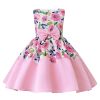 Baby Girl Flower Graphic Bow Patched Design Princess Screen Dress - 100 (2-3Y) - Pink