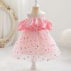 Baby Girl Sequin Patched Design Mesh Patchwork Formal Princess Dress - 100 (2-3Y) - Pink