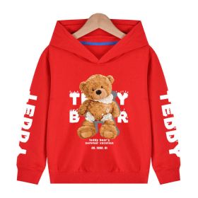 Baby Boy Slogan And Bear Print Pattern Long Sleeve Hoodie With Hat - 140 (8-10Y) - Red