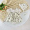 Baby Girl Floral Pattern Round Nek Short Sleeve Onesies Dress - 66 (3-6M) - White