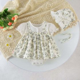 Baby Girl Floral Pattern Round Nek Short Sleeve Onesies Dress - 66 (3-6M) - White