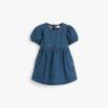 Baby Girl Solid Color Puff Sleeve Loose Denim Dress - 90 (12-24M) - Blue