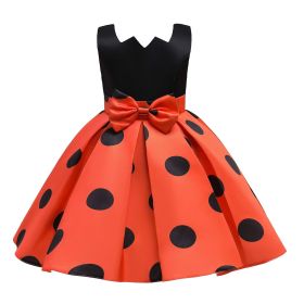 Baby Girl Polka Dot Graphic Sleeveless Performance Evening Dress - 110 (3-5Y) - Orange