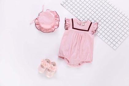 Baby 1pcs Contrast Tape Patched Frill Trim Sleeveless Onesies & Hat - 80 (9-12M) - Pink