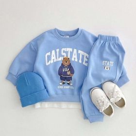 Baby Bear Letters Pattern Hoodies Combo Trousers Casual Cute Sets - 100 (2-3Y) - Blue