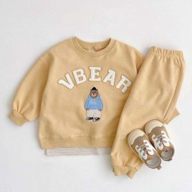 Baby Bear Letters Pattern Hoodies Combo Trousers Casual Cute Sets - 80 (9-12M) - Yellow