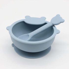 Baby Cartoon Bear Shape Complementary Food Training Silicone Bowl With Spoon Sets - Average Size (0-8Y) - Blue