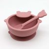 Baby Cartoon Bear Shape Complementary Food Training Silicone Bowl With Spoon Sets - Average Size (0-8Y) - Pink