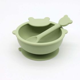 Baby Cartoon Bear Shape Complementary Food Training Silicone Bowl With Spoon Sets - Average Size (0-8Y) - Green