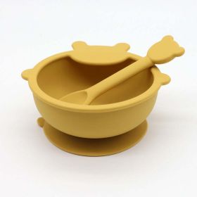 Baby Cartoon Bear Shape Complementary Food Training Silicone Bowl With Spoon Sets - Average Size (0-8Y) - Yellow