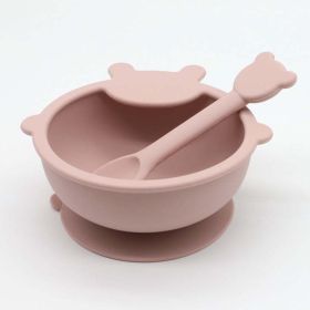 Baby Cartoon Bear Shape Complementary Food Training Silicone Bowl With Spoon Sets - Average Size (0-8Y) - Light Pink