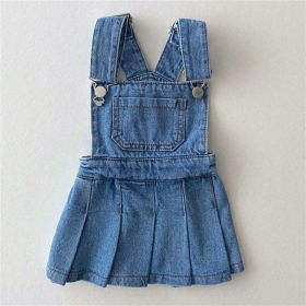 Baby Girl Denim Fabric Strap Design Pleated Dress Fashion Korean Style Dress - 110 (3-5Y) - Blue