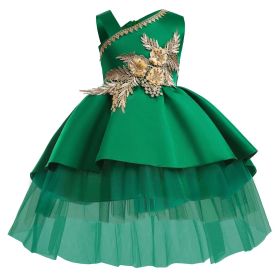 Baby European American Embroidered Design One-Shoulder Tuxedo Dress - 120 (5-7Y) - Green