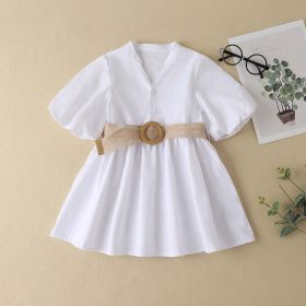 Baby Solid Color Waistband Patched Design Fashion Dress In Summer - 100 (2-3Y) - White