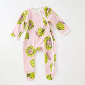 Baby Fruit Graphic Side Full Button Design Long Sleeves Covered Romper Tracksuit - 73 (6-9M) - Pink