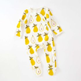 Baby Fruit Graphic Side Full Button Design Long Sleeves Covered Romper Tracksuit - 66 (3-6M) - Yellow