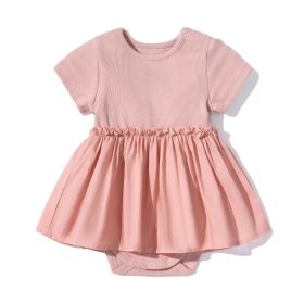 Baby Girls Solid Color Wooden Ear Design Short-Sleeved Dress Onesies In Summer - 90 (12-24M) - Pink