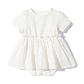 Baby Girls Solid Color Wooden Ear Design Short-Sleeved Dress Onesies In Summer - 90 (12-24M) - White