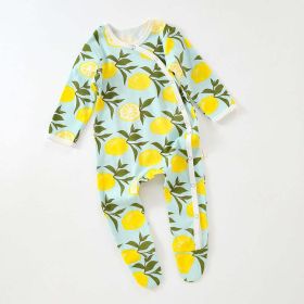 Baby Fruit Graphic Side Full Button Design Long Sleeves Covered Romper Tracksuit - 90 (12-24M) - Green