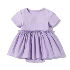 Baby Girls Solid Color Wooden Ear Design Short-Sleeved Dress Onesies In Summer - 90 (12-24M) - Purple