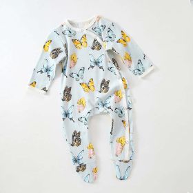 Baby Fruit Graphic Side Full Button Design Long Sleeves Covered Romper Tracksuit - 73 (6-9M) - Blue