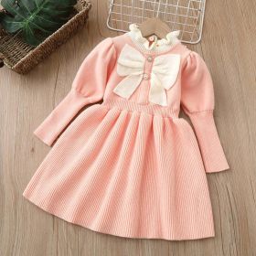 Baby Bow Patched Design Puff Sleeve Princess Dress - 100 (2-3Y) - Pink