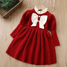 Baby Bow Patched Design Puff Sleeve Princess Dress - 90 (12-24M) - Red