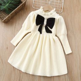 Baby Bow Patched Design Puff Sleeve Princess Dress - 120 (5-7Y) - White